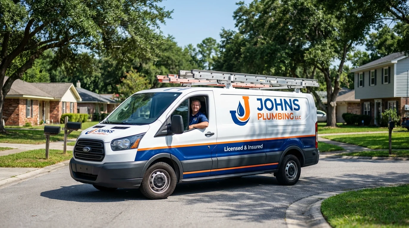 Johns Plumbing LLC service van in Canterbury, NH