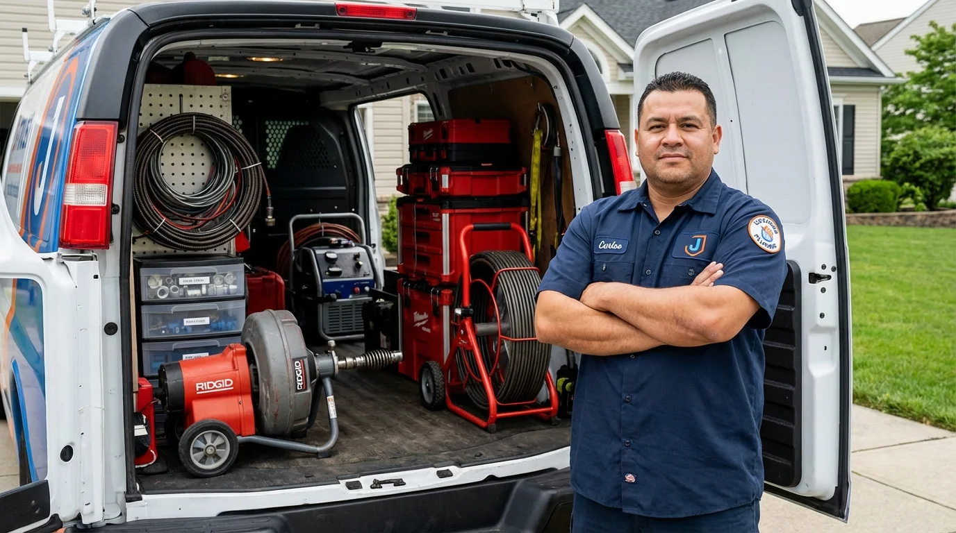 Professional drain cleaning equipment and Johns Plumbing LLC plumber in Canterbury