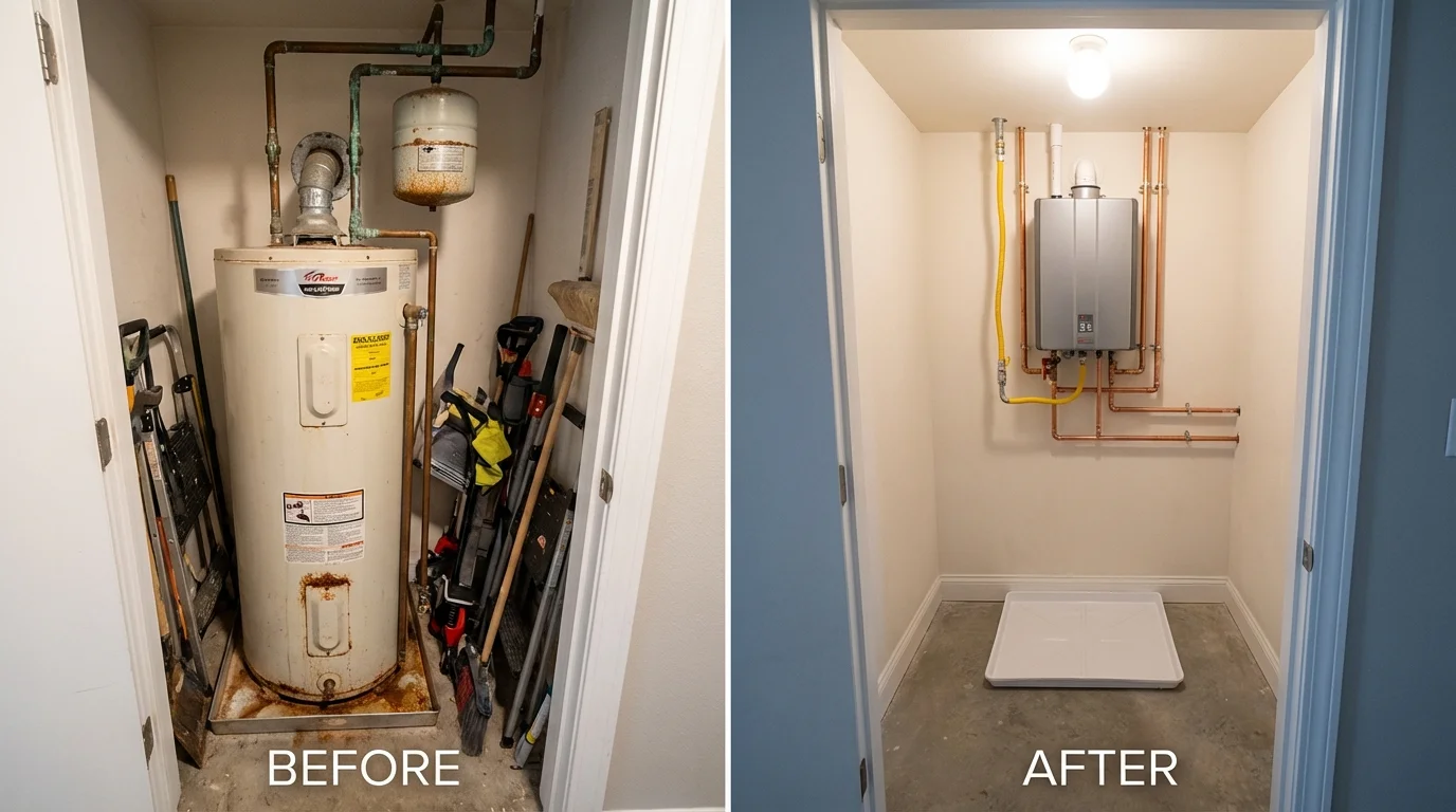 Tank water heater versus wall-mounted tankless unit comparison for Canterbury, NH homeowners