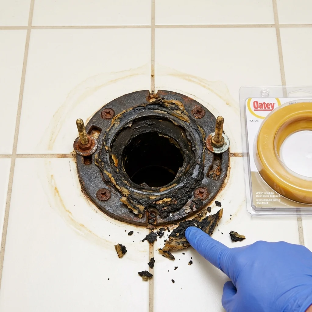 Failed wax ring showing water seepage at the base of a toilet in a Canterbury, NH home